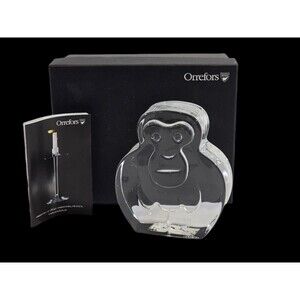 NEW Orrefors Zoo Collection 6534716 Monkey Ape Animal Clear Crystal‎ Figurine